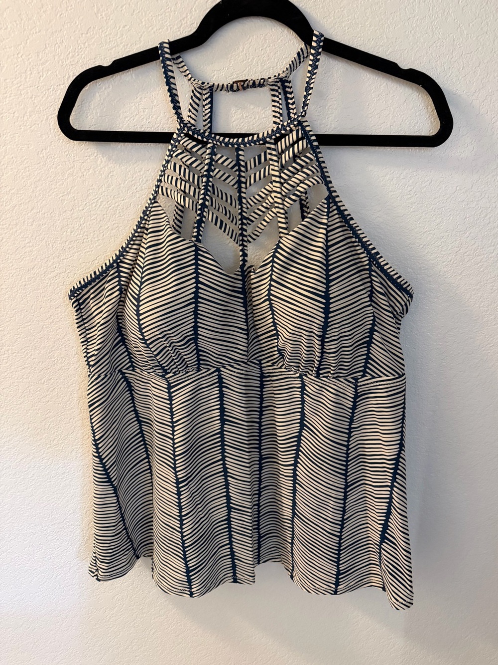 Raisins Navy and White Striped Swim Camisole with High Neck